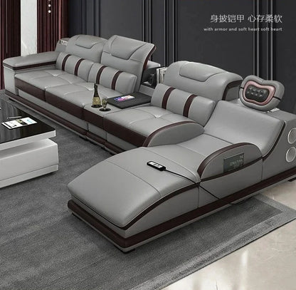 for| Italian Genuine Leather Sectional Sofa with Bluetooth, Speaker, Functional Headrest, Massage Chaise | Big Corner Couch