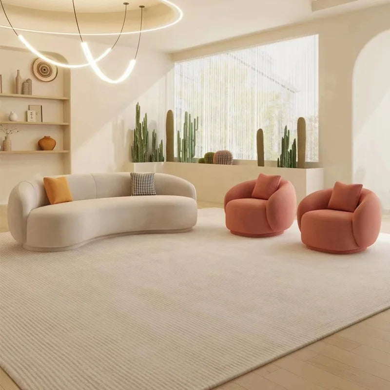 New Design White Long Curved Sofa Luxury Lambswool Fabric Corner Sofa Modern Living Room Upholstery Velvet Sofa Set Furniture