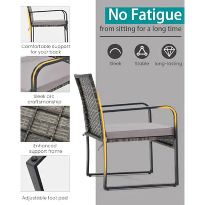 3 Piece Outdoor Patio Furniture Set Patio Bistro Set Wicker Conversation Set Modern Rattan Chair with Glass Coffee Table