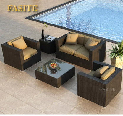 Outdoor rattan sofa, rainproof and sunscreen woven three piece set, tea table combination, outdoor furniture