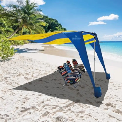 Shark FIN Shade Beach Tent Wind Sun Canopy Portable Easy Set Up UPF 50+ No Assembly Required 3-30 MPH - 1 to 8 People - Tie Dow