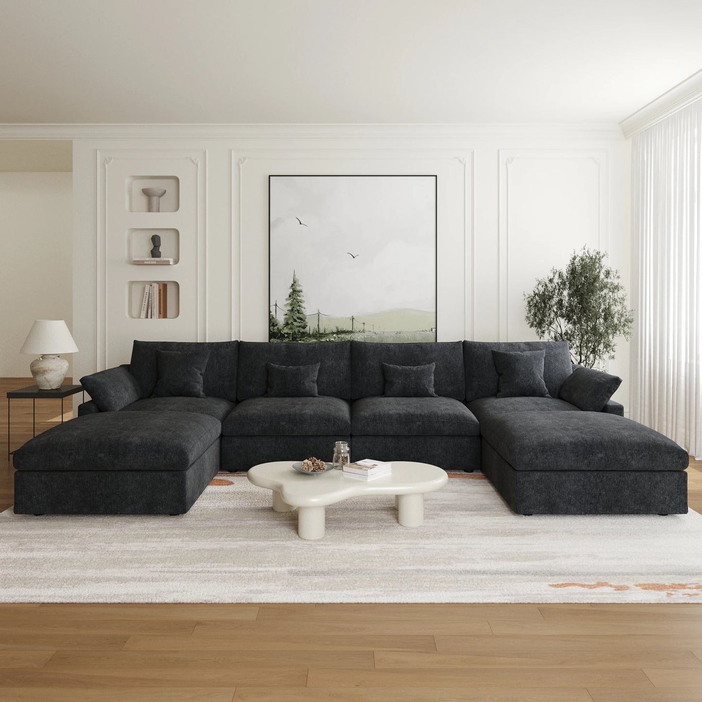 Modular Sectional Sofa for Living Room 160" Cloud Couch Down Filled U Shaped Couch with Ottoman Modern 6 Seater Convertible Sofa