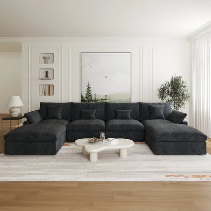Modular Sectional Sofa for Living Room 160" Cloud Couch Down Filled U Shaped Couch with Ottoman Modern 6 Seater Convertible Sofa