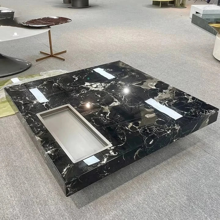 Modern Coffee Table Natural Marble Top Black Marble Coffee Table Center Table for the Living Room