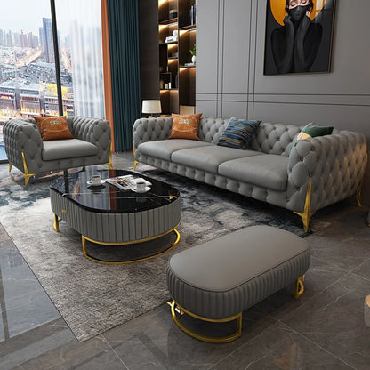 leather sofa setLight luxury sofa combination high-end living room furniture  Italian stainless steel modern art