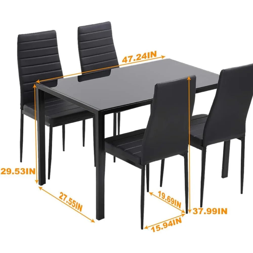 Dining Room Table Set 5-Piece Kitchen with 4 Faux Leather Metal Frame Chairs Rectangular Modern for Small Spaces w/G