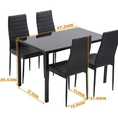 Dining Room Table Set 5-Piece Kitchen with 4 Faux Leather Metal Frame Chairs Rectangular Modern for Small Spaces w/G
