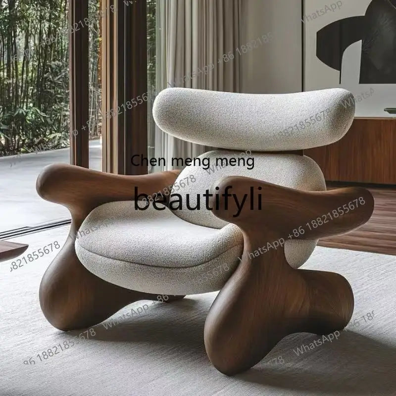 New medieval light luxury solid wood sofa chair designer home balcony living room model room creative sofa chair