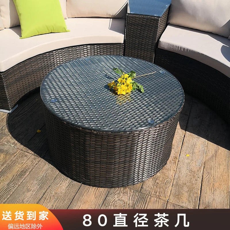 Rattan sofa combination courtyard garden leisure outdoor living room custom semi-circular arc rattan chair terrace outdoor
