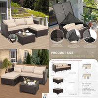 3-Piece Outdoor Sectional Sofa Set with Wicker Couch, Ottoman, and Coffee Table - All-Weather, Weather-Resistant Storage Include