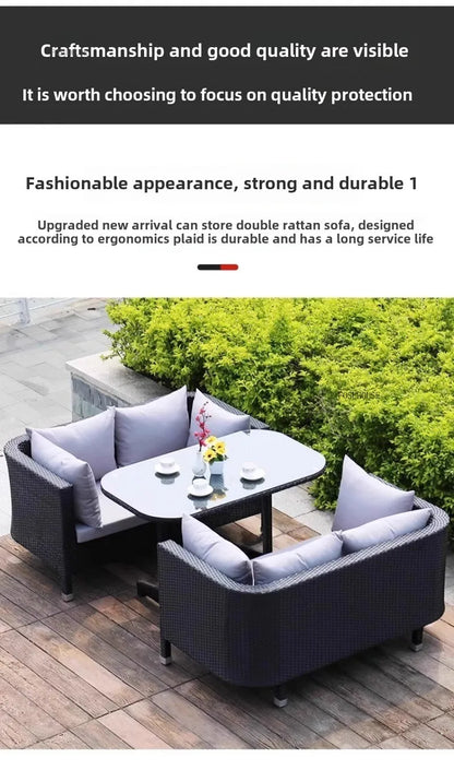 European Outdoor Garden Sofas Leisure PE Rattan Garden Terrace Sofa Chair Set Courtyard Balcony Double Sofa Outdoor Furniture AA