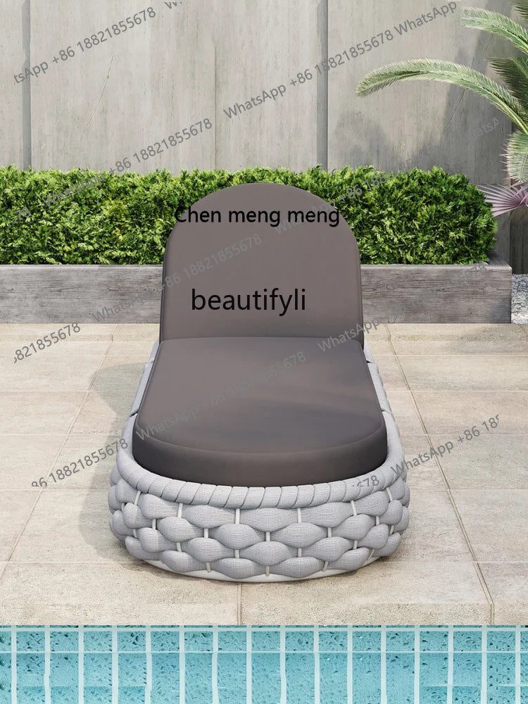 Outdoor Rattan Aluminum Alloy Lounge Bed Leisure Hotel Beach Open-Air Sofa Recliner Set