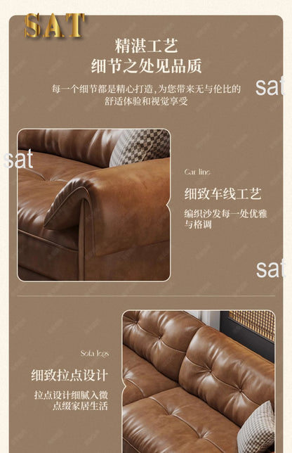 Minimalist Brown Sleep Sofa Faux Leather Designer Loveseat Lazy Sofa Couch Cloud Divano Da Soggiorno Living Room Furniture