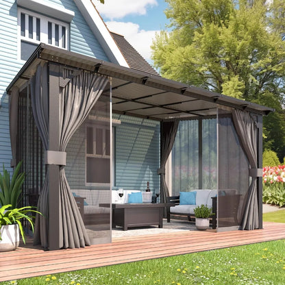 12ft X 10ft Wall-mounted Gazebo with Curtains and Mosquito Net; 10ft X 12ft Hardtop Gazebo; Customizable