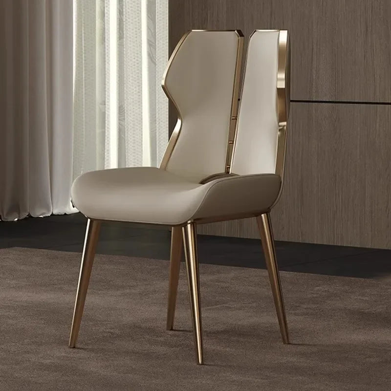 Light Luxury Stainless Steel Dining Chairs Relaxing Home Modern Simple Kitchen Relax Chairs Backrest Leather Aesthetic Furniture