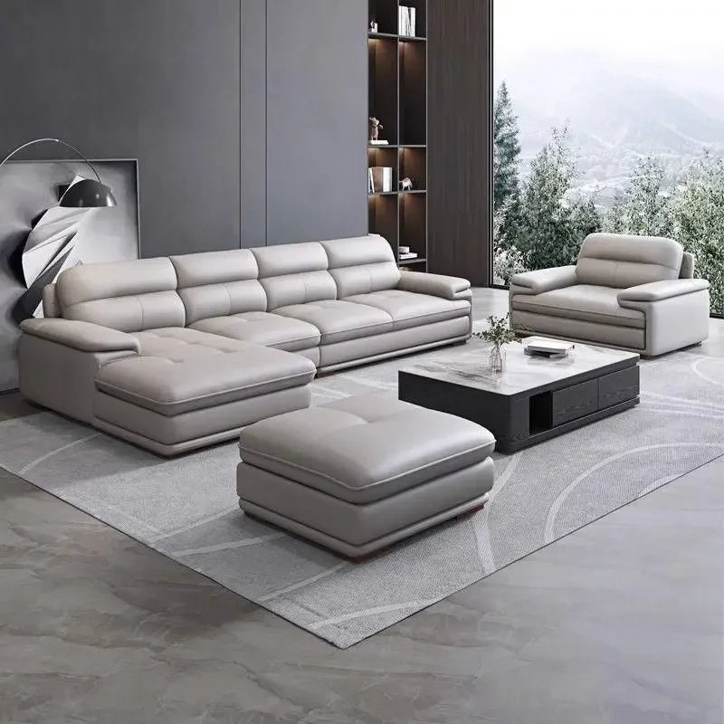 Premium Modern simple leather sofa size apartment living room three or four people concubine cowhide