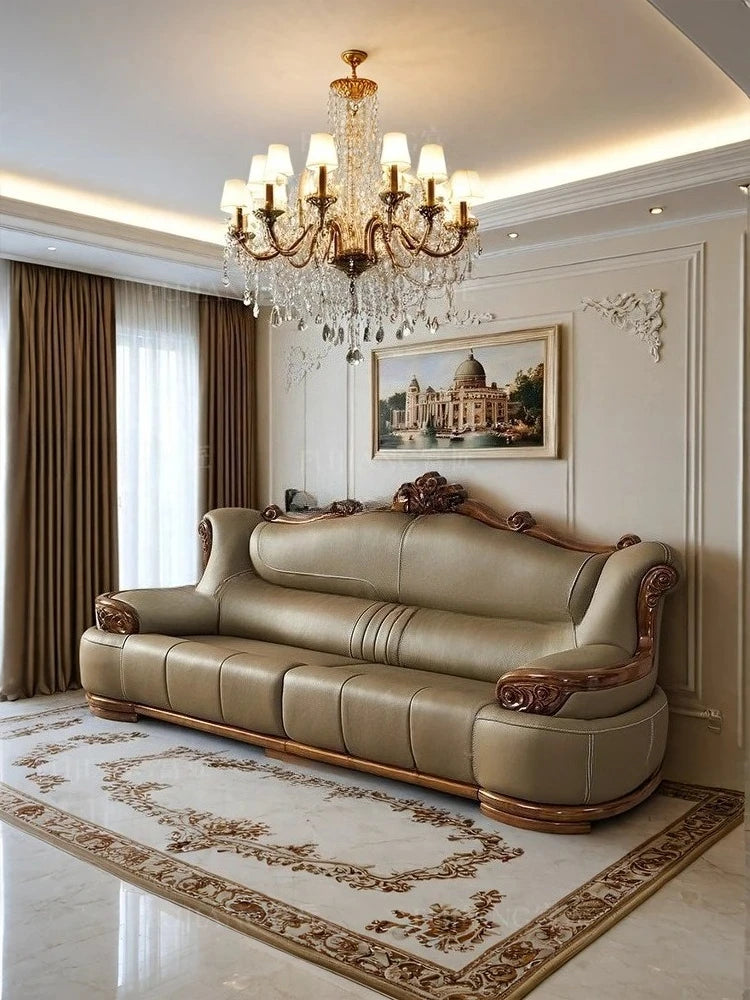 Villa European leather sofa first layer cowhide large apartment solid wood   combination high-end luxury furniture