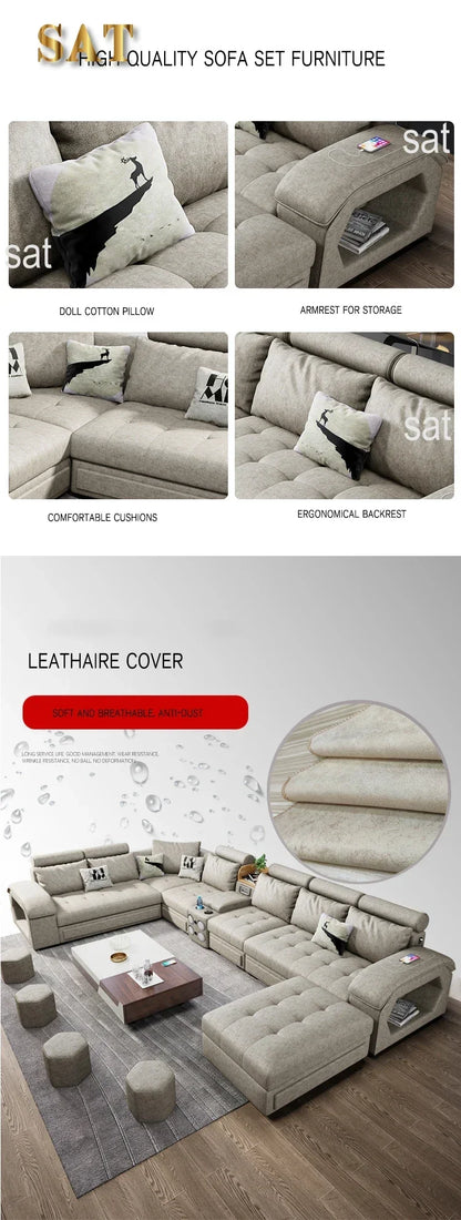 For Modern Sectional Sofas Cum Bed Couch Living Room Sofa Set Home Furnture Luxury U Shaped Corner Sofa Set 7 Seater