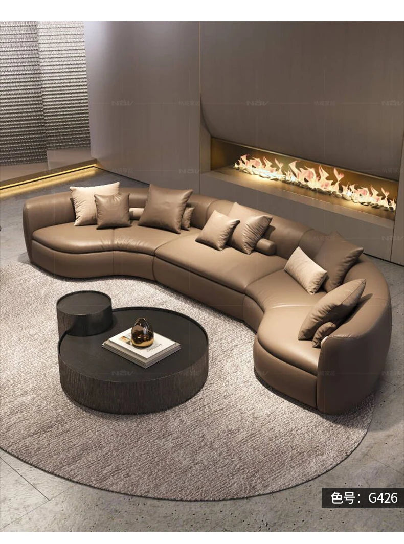 20031A Curved Leather Sofa First Layer Cowhide Semicircle Living Room Italian Modern Simple High-End Elegant
