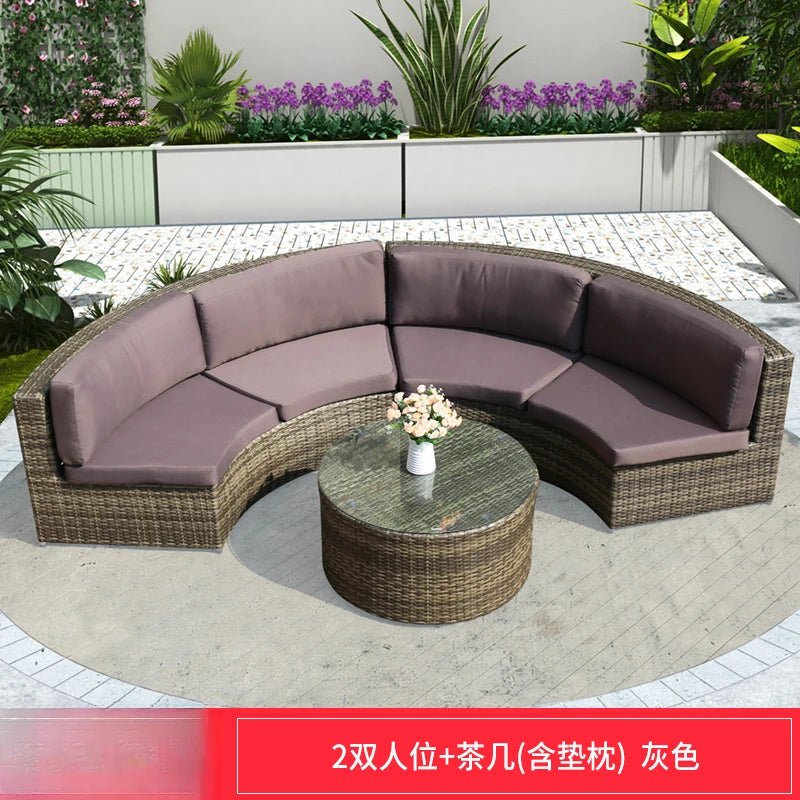 ZYH outdoor round rattan sofa combination leisure villa semi-circular rattan chair sofa