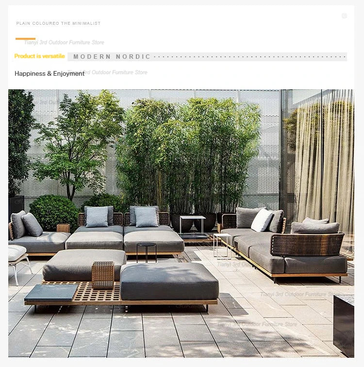 Italian Style Courtyard Villa Solid Wood Garden Sofas Rattan Weaving Modern Garden Sofa Simplicity Outdoor Furniture Divano FYOS