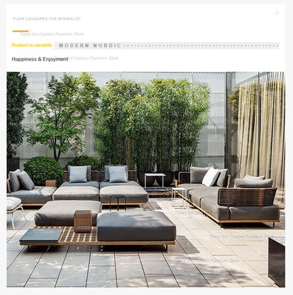 Italian Style Courtyard Villa Solid Wood Garden Sofas Rattan Weaving Modern Garden Sofa Simplicity Outdoor Furniture Divano FYOS