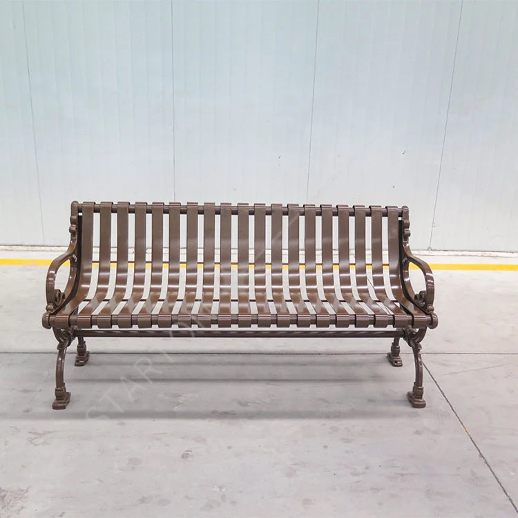 Public Outdoor Bench Steel Powder Coated Metal Resting Bench Outdoor Park Bench