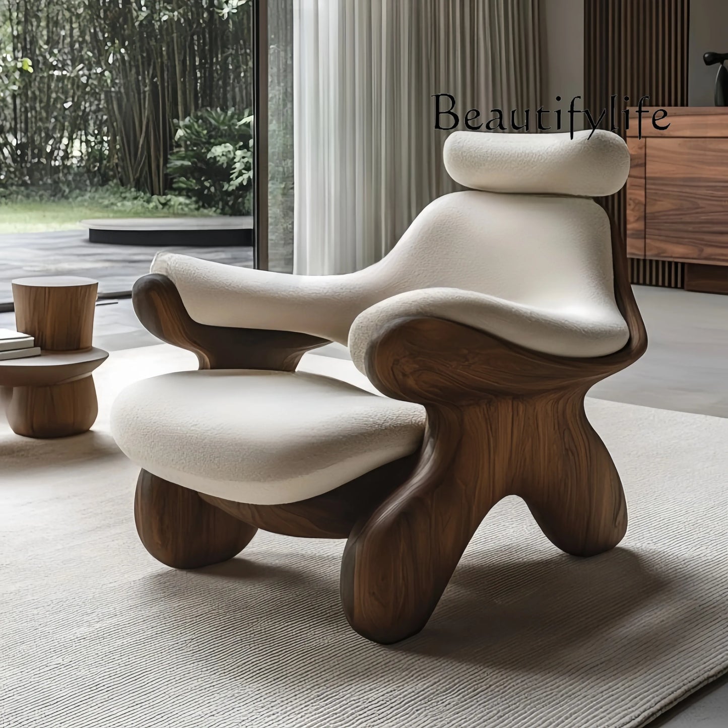 Solid wood art leisure chair designer soft decoration creative special-shaped reception chair  lazy chair