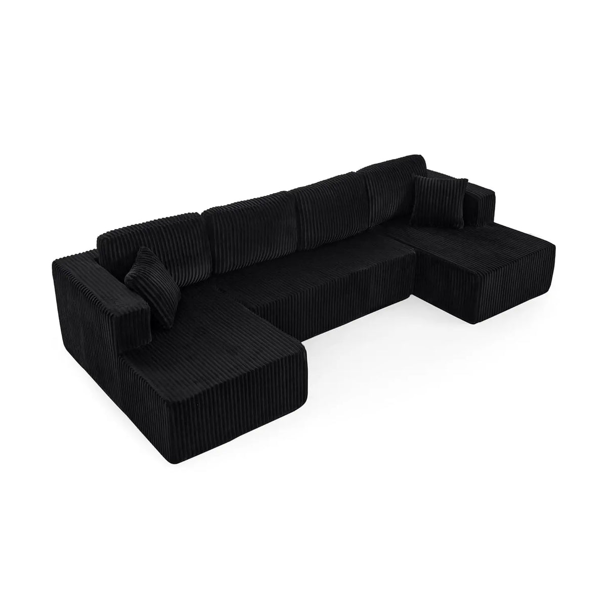 Modern Minimalist Sectional Sofa: L-Shape Cloud Couch with Deep Seats Right Chaise - Black