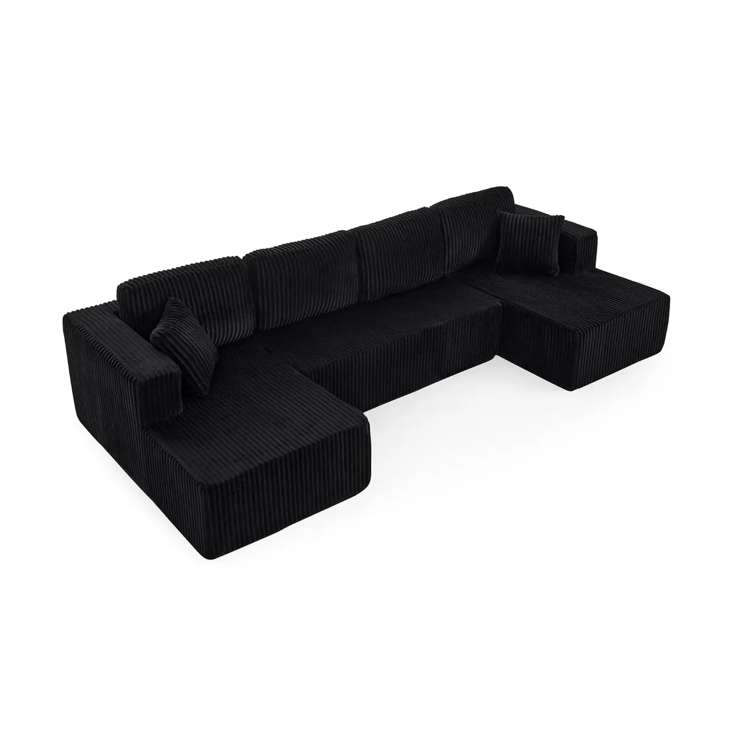 Modern Minimalist Sectional Sofa: L-Shape Cloud Couch with Deep Seats Right Chaise - Black