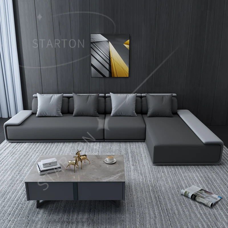 Grey Fabric Sofa Leisure Couch l Shape Sofa