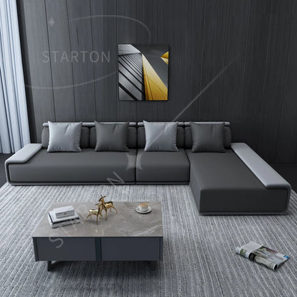 Grey Fabric Sofa Leisure Couch l Shape Sofa