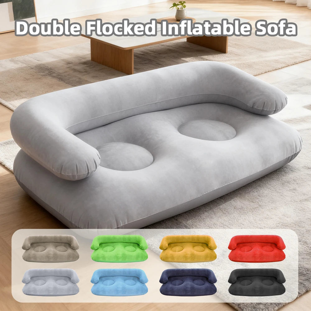 Double Inflatable Air Sofa Two-Seater Lazy Couch Heavy Duty Leak Proof Inflatable Lounge Furniture Indoor Outdoor Camping
