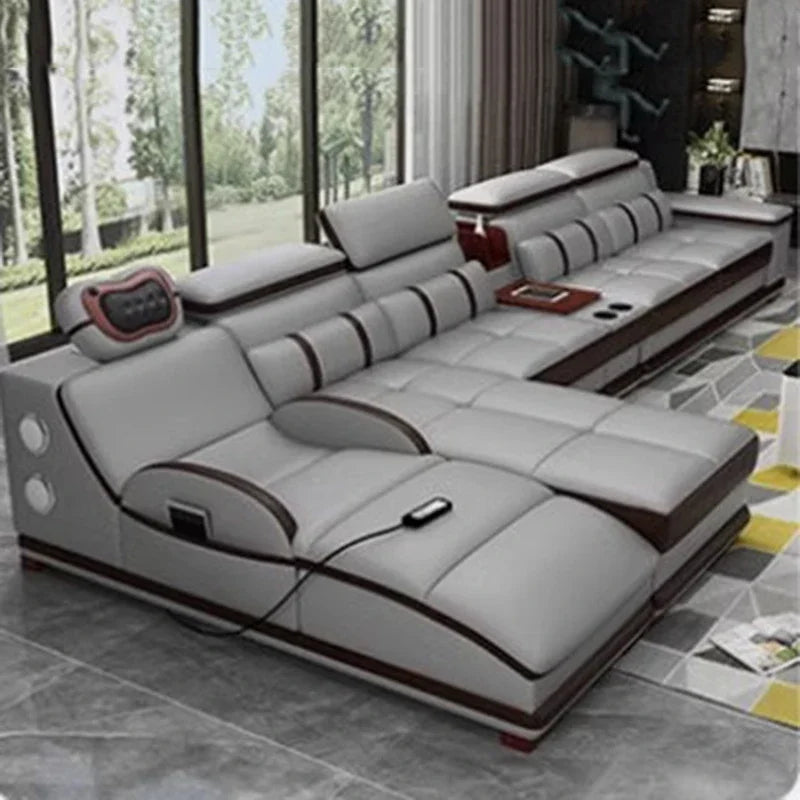 Massage Modern Leather Sofa Luxury Multi Functional Italian Recliner Sofa Couch Puffs Divano Da Soggiorno Living Room Furniture