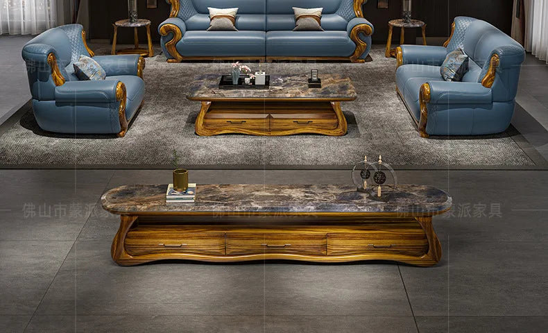 New Chinese ebony leather sofa combination first layer cowhide high-end villa living room modern solid wood sofa furniture