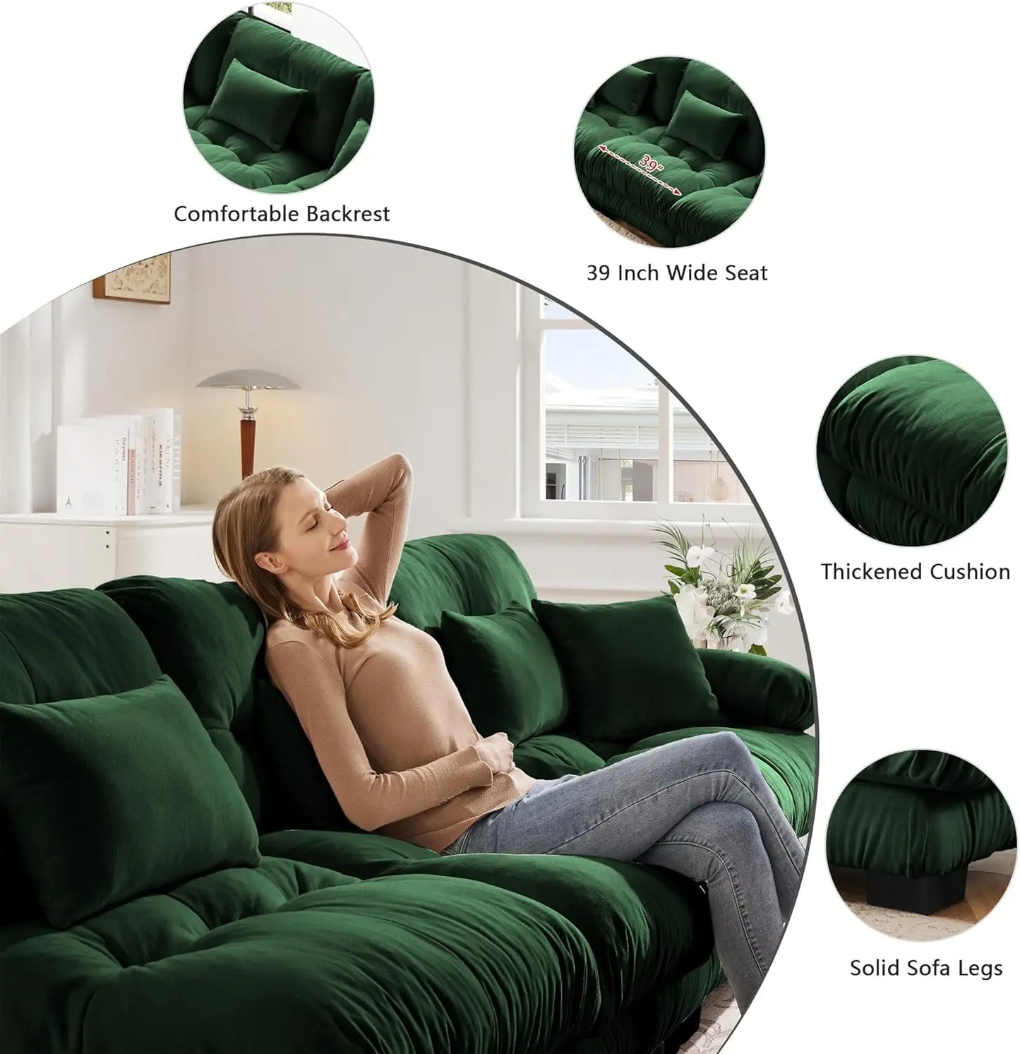 Oversized Modular Sectional Sofa Couch Comfy Cloud Deep Seat, Ottomans Chenille