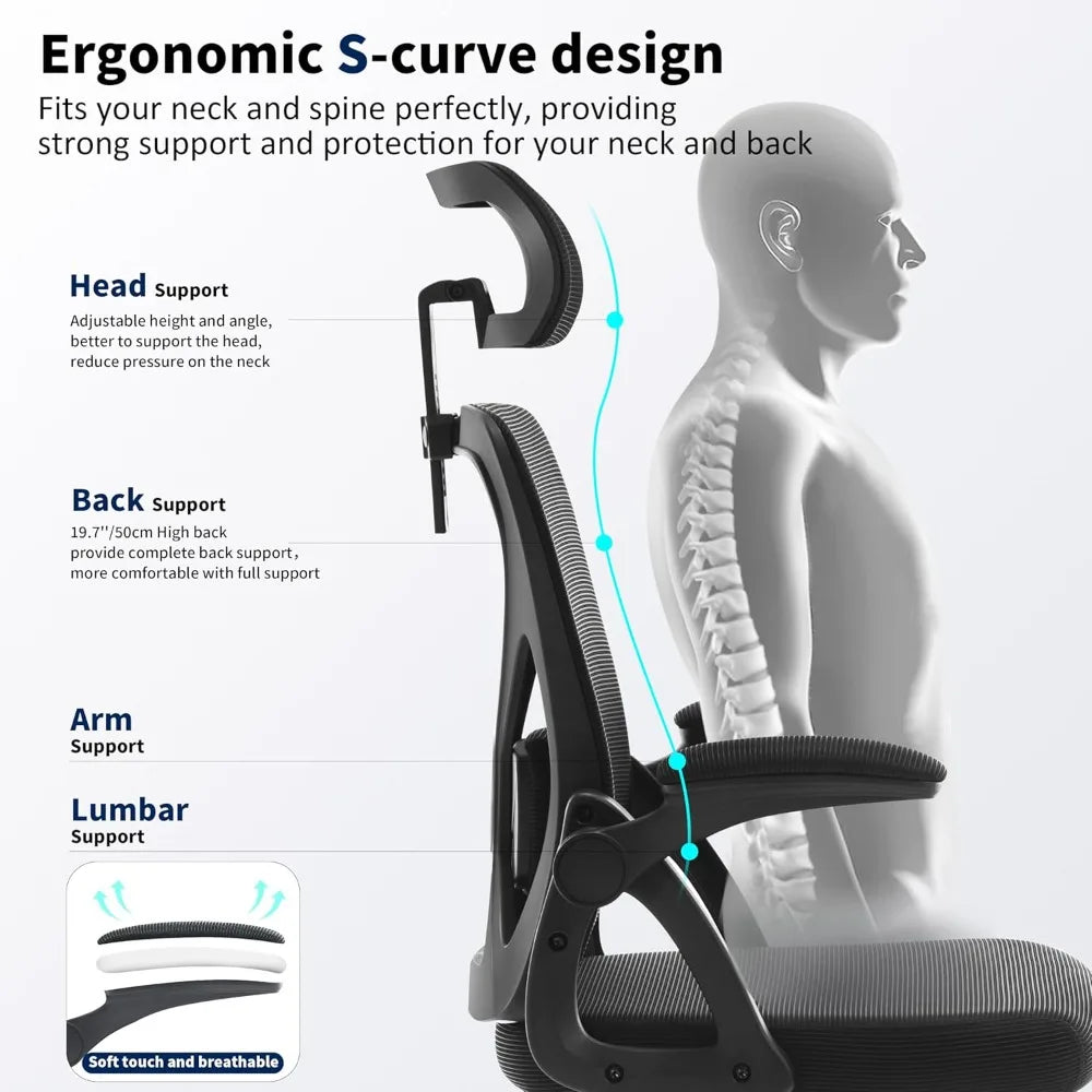 Office Chair,Ergonomic Desk Chair with Adjustable Lumbar Support,400 Lbs Mesh Computer Chair High Back with Headrest for Home Of