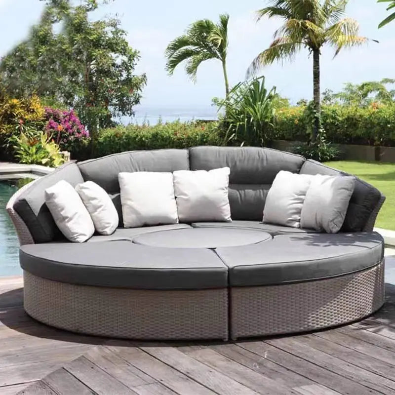 Modern Design High Quality PE Rattan Luxury Lounger Sunbed Patio Chair Set Waterproof Garden Furniture
