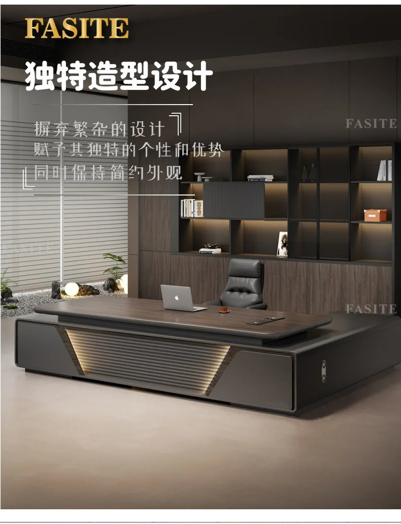 Modern boss desk light luxury high-end paint desktop large desk simple president table manager table and chair combination