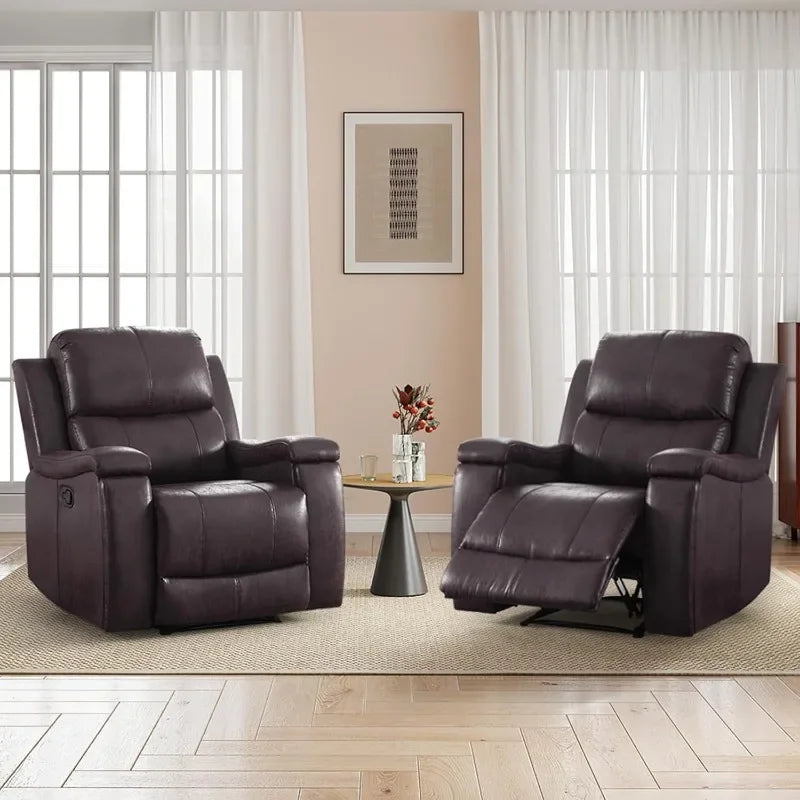 CANMOV Leather Recliner Chair, Classic and Traditional Manual Recliner Chair with Overstuffed Arms and Back, Manual Single Sofa