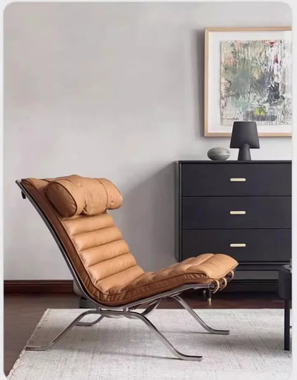 Leisure chair living room high-end retro recliner medium antique stainless steel sofa chair comfortable