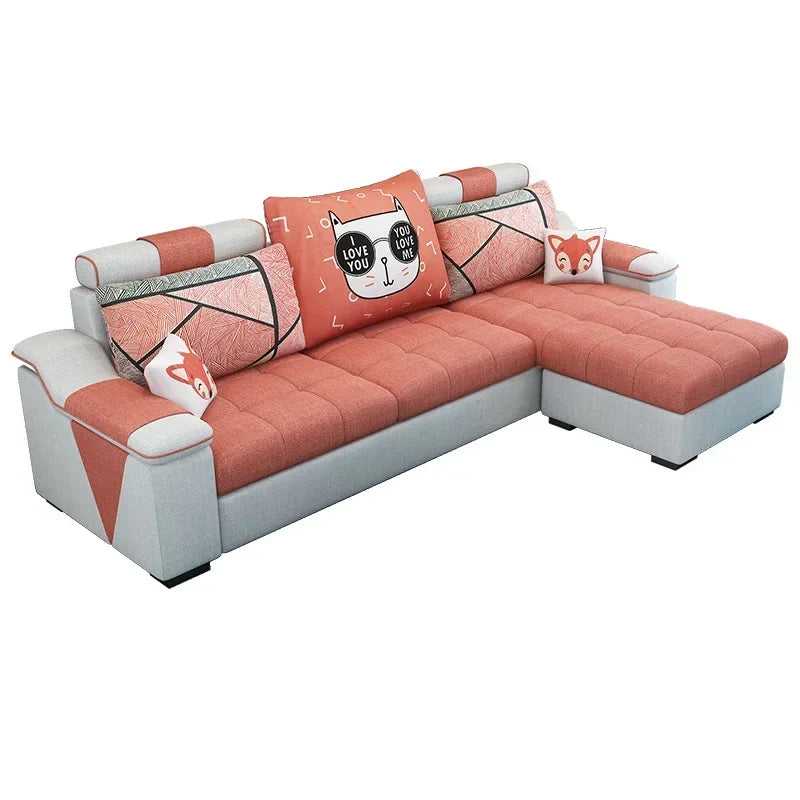 small apartment simple modern living room removable and washable corner three seat fabric sofa