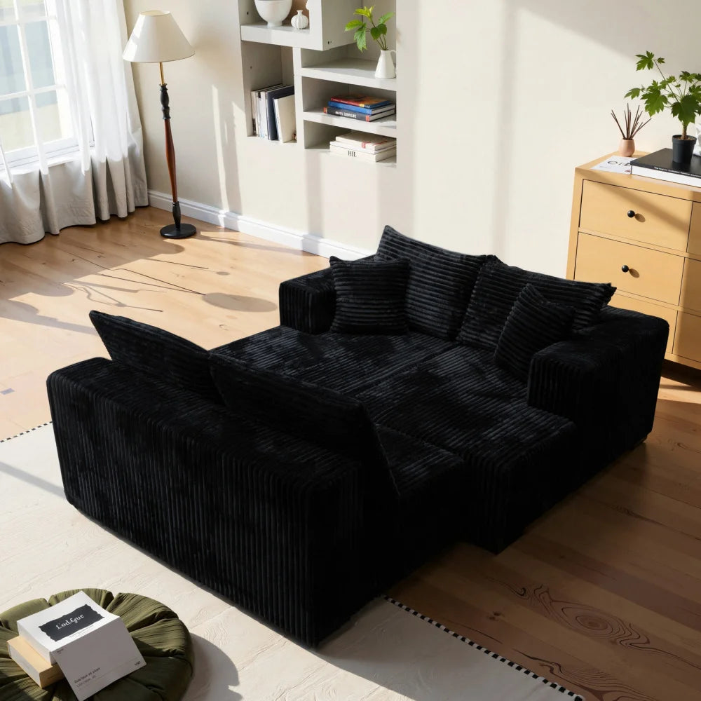 U-shaped Modular Sofa: Modern Minimalist Corduroy, No Assembly, Comfortable Living/Bedrooms (Black)