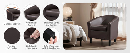 Leather Club Chair, Faux Leather Accent Chair, Modern Living Room Armchair with Wood Legs and Padded Seat for Bedroom Reception