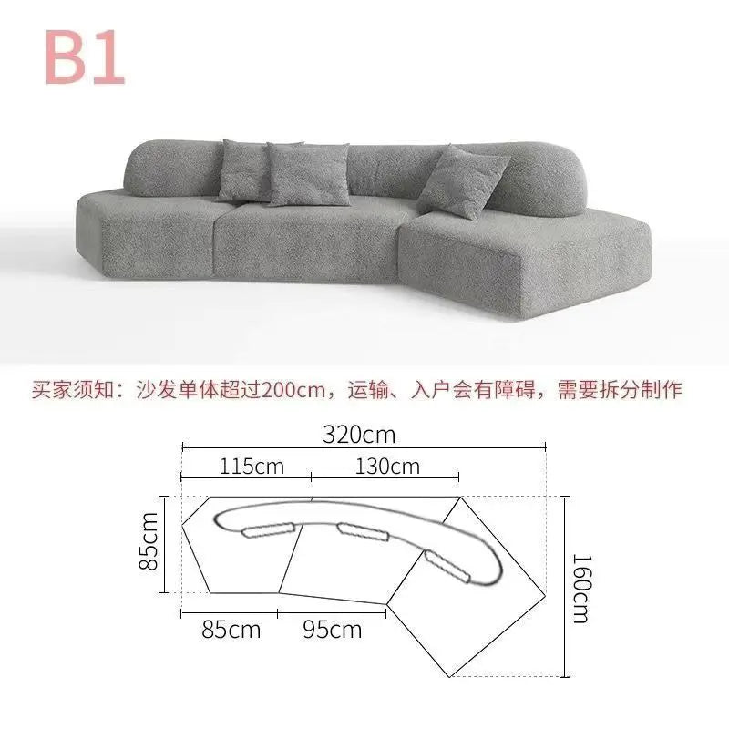 Fabric Sofa Combination Villa Large Apartment Sitting Italian Rock Irregular Special-shaped Large Flat Edta Double-sided