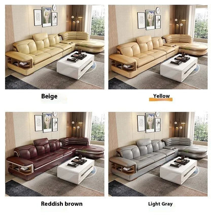 Luxury L-Shaped Genuine Leather Sectional Sofa Sets with USB, Bluetooth Speaker - MINGDIBAO Living Room Italian Leather Couches