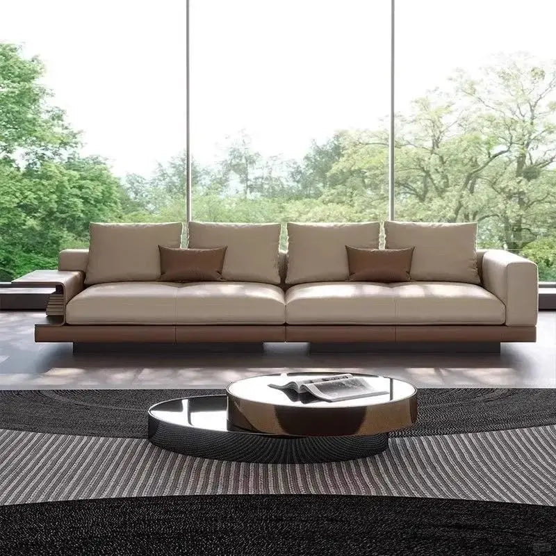 Modern Sofa Italian Minimalist High-end Living Room Sofa Leather Straight Row Leather