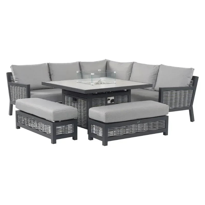 Premium 4-Piece Outdoor Lounge Set – All-Weather Wicker Sofa with Fire Pit Table