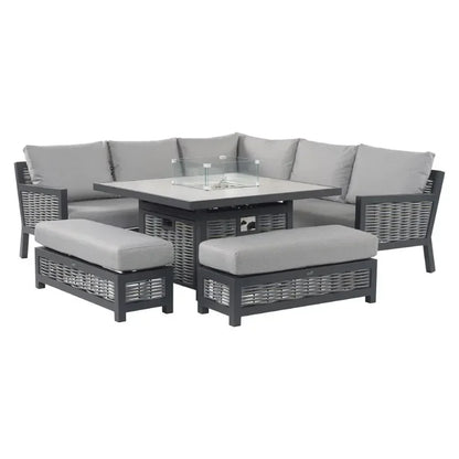 Premium 4-Piece Outdoor Lounge Set – All-Weather Wicker Sofa with Fire Pit Table