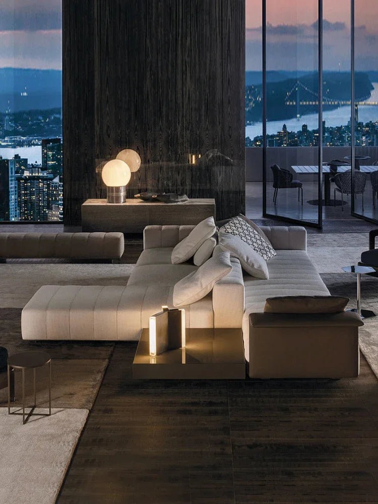Italian minimalist modern cloth art three person sofa villa large family living room model room combined sofa